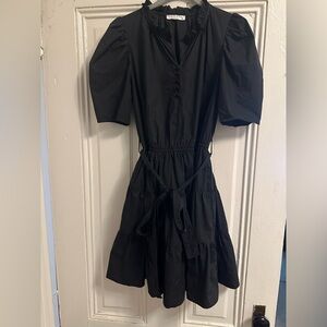 Elegant Black cotton Dress with Puff Sleeves size M nwot has light spot